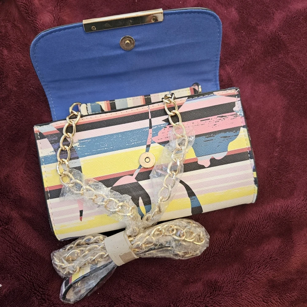 Multicolor Clutch With Gold Long Strap 'Call IT Spring'